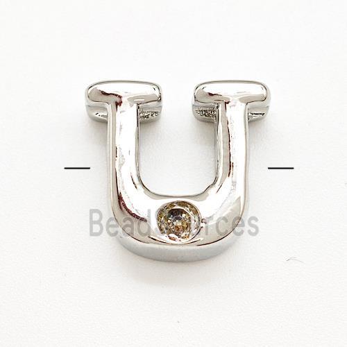 Copper Letter-U Beads Pave Zircon Platinum Plated