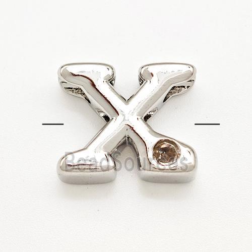 Copper Letter-X Beads Pave Zircon Platinum Plated