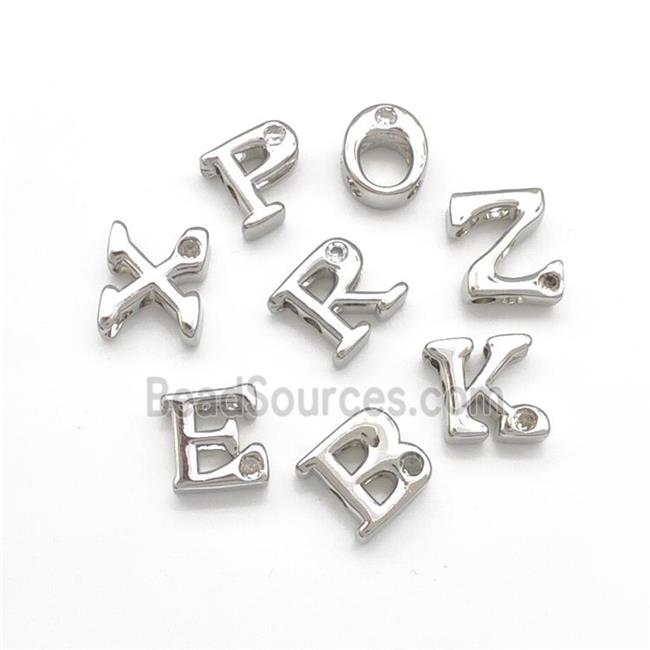 Copper Letters Beads Pave Zircon Mixed Alpabet Platinum Plated