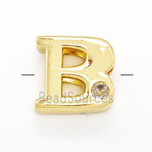 Copper Letter-B Beads Pave Zircon Gold Plated