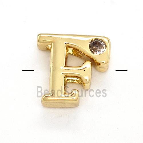 Copper Letter-F Beads Pave Zircon Gold Plated