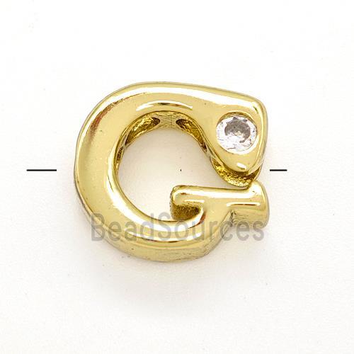 Copper Letter-G Beads Pave Zircon Gold Plated