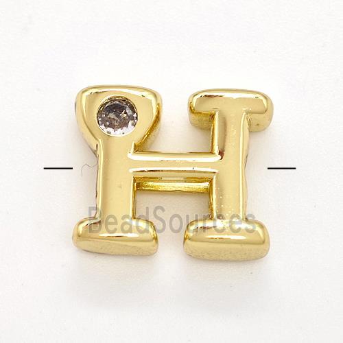 Copper Letter-H Beads Pave Zircon Gold Plated