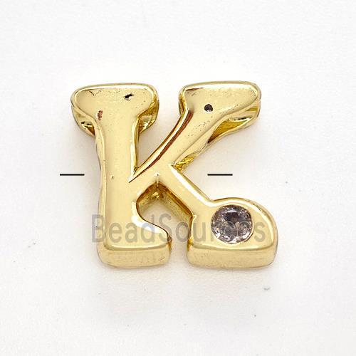 Copper Letter-K Beads Pave Zircon Gold Plated