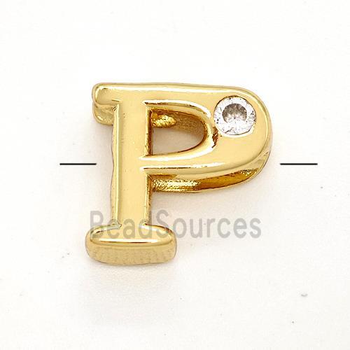 Copper Letter-P Beads Pave Zircon Gold Plated