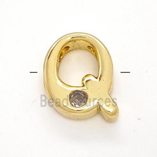 Copper Letter-Q Beads Pave Zircon Gold Plated