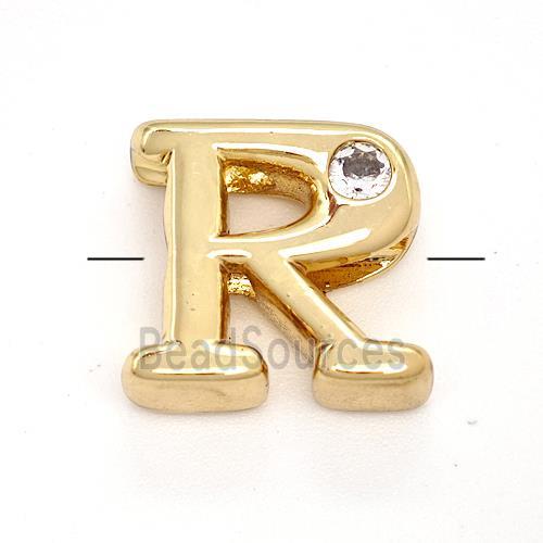 Copper Letter-R Beads Pave Zircon Gold Plated