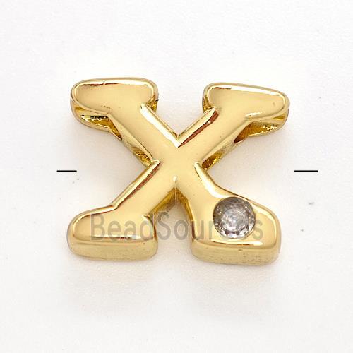 Copper Letter-X Beads Pave Zircon Gold Plated