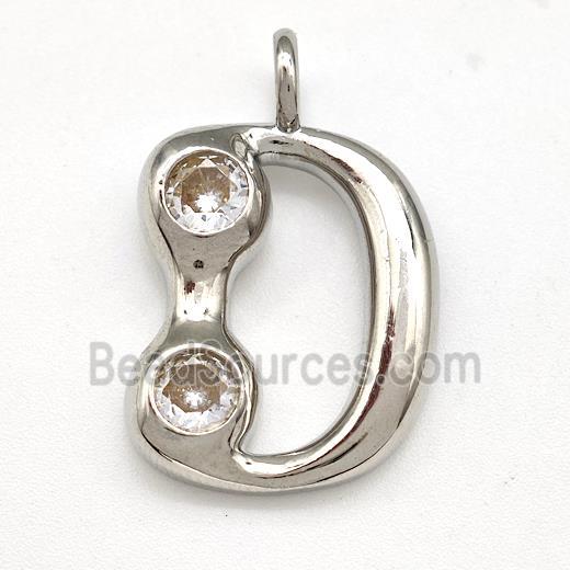 Copper Letter-D Pendant Pave Zircon Platinum Plated