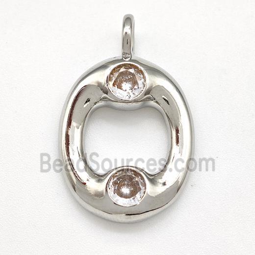 Copper Letter-O Pendant Pave Zircon Platinum Plated