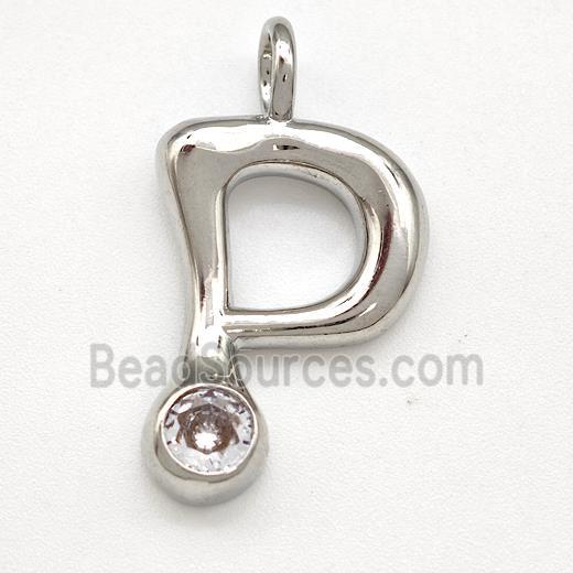 Copper Letter-P Pendant Pave Zircon Platinum Plated