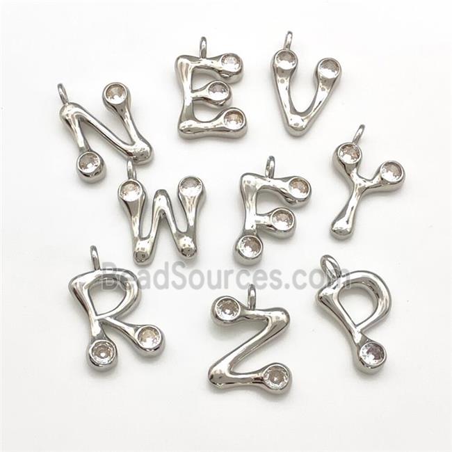 Copper Alphabet Pendant Pave Zircon Mixed Letters Platinum Plated