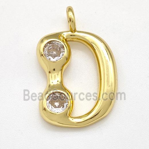 Copper Letter-D Pendant Pave Zircon Gold Plated