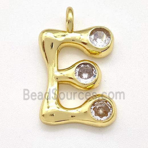 Copper Letter-E Pendant Pave Zircon Gold Plated