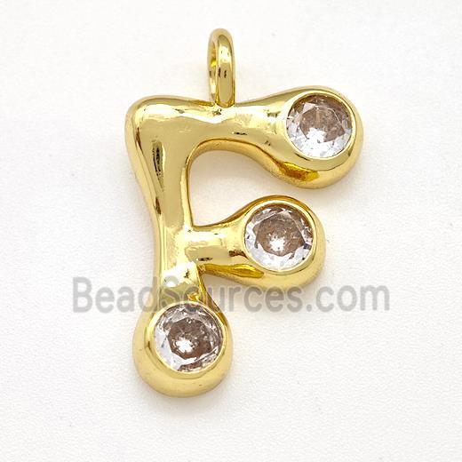 Copper Letter-F Pendant Pave Zircon Gold Plated