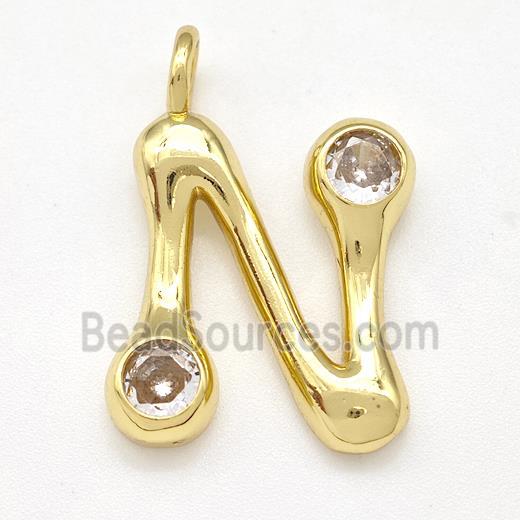 Copper Letter-N Pendant Pave Zircon Gold Plated