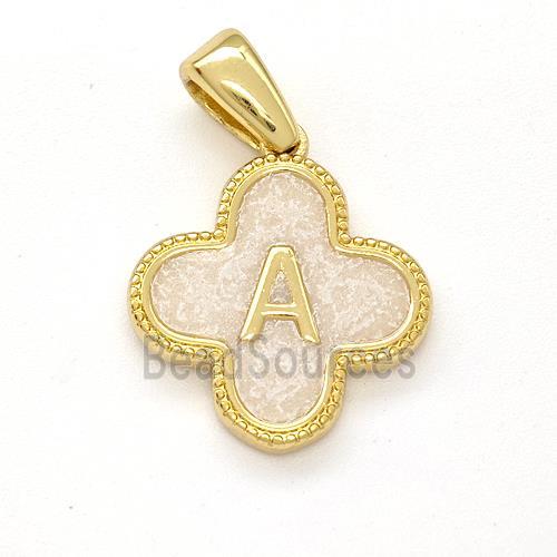 Copper Clover Pendant Letter-A Painted Gold Plated