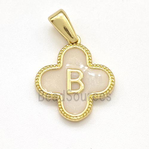 Copper Clover Pendant Letter-B Painted Gold Plated