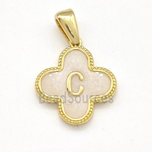 Copper Clover Pendant Letter-C Painted Gold Plated