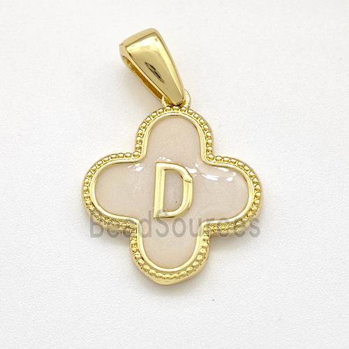 Copper Clover Pendant Letter-D Painted Gold Plated