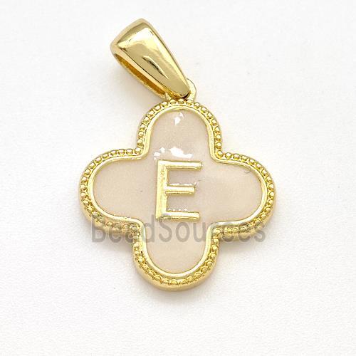 Copper Clover Pendant Letter-E Painted Gold Plated