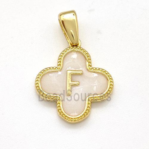 Copper Clover Pendant Letter-F Painted Gold Plated