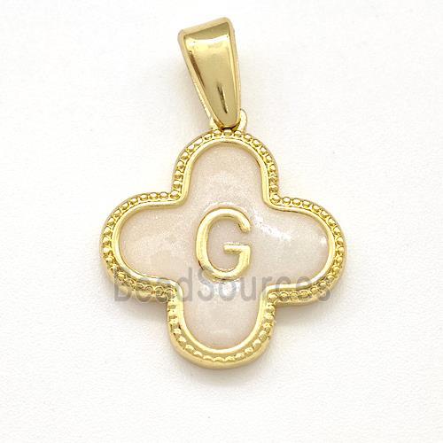 Copper Clover Pendant Letter-G Painted Gold Plated