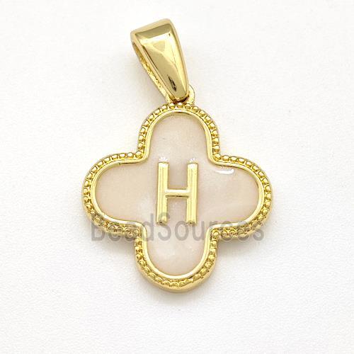 Copper Clover Pendant Letter-H Painted Gold Plated