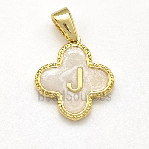 Copper Clover Pendant Letter-J Painted Gold Plated