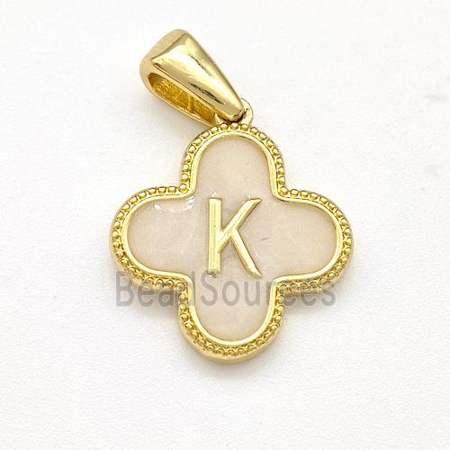 Copper Clover Pendant Letter-K Painted Gold Plated