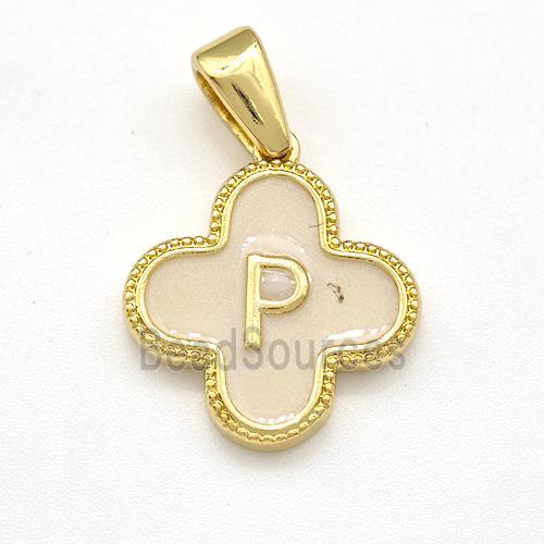 Copper Clover Pendant Letter-P Painted Gold Plated