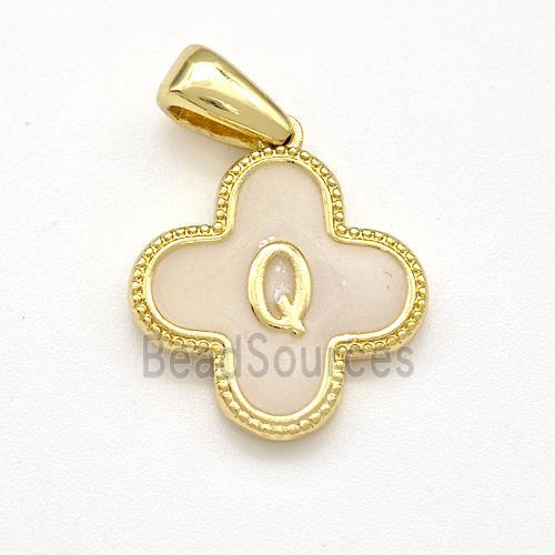 Copper Clover Pendant Letter-Q Painted Gold Plated