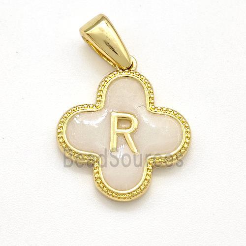 Copper Clover Pendant Letter-R Painted Gold Plated