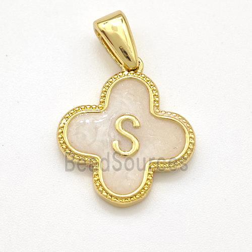 Copper Clover Pendant Letter-S Painted Gold Plated