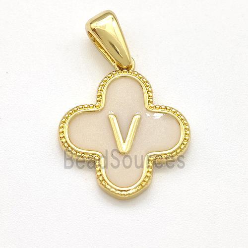 Copper Clover Pendant Letter-V Painted Gold Plated