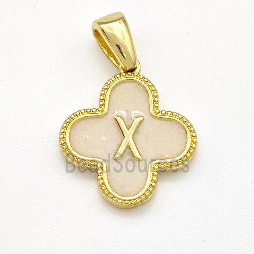 Copper Clover Pendant Letter-X Painted Gold Plated