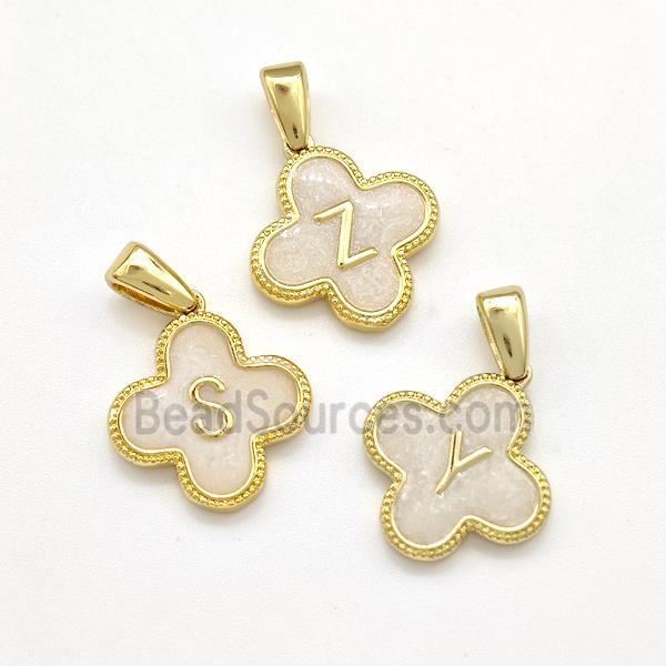 Copper Clover Letter Pendant Painted Mixed Alphabet Gold Plated