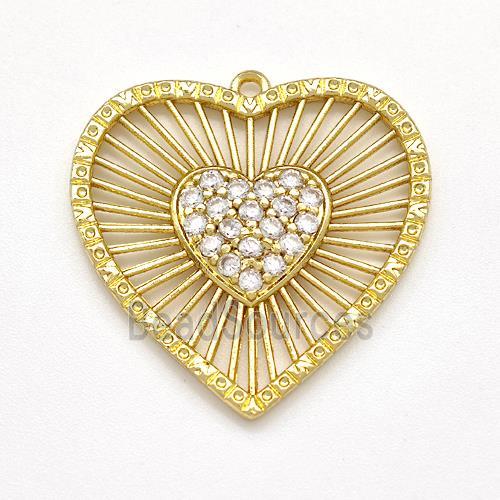 Copper Heart Pendant Micro Pave Zirconia Gold Plated