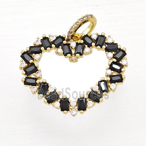 Copper Heart Pendant Micro Pave Black Zirconia Gold Plated