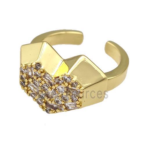 Copper Heart Rings Micro Pave Zirconia Gold Plated