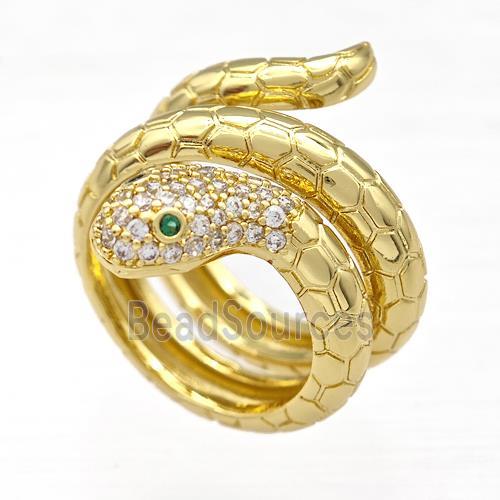 Copper Snake Rings Micro Pave Zirconia Gold Plated