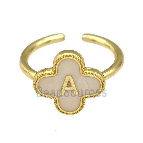 Copper Clover Rings Letter-A Painted Gold Plated