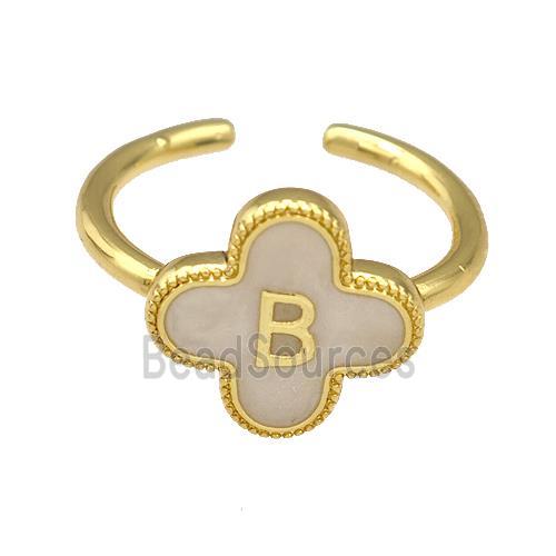 Copper Clover Rings Letter-B Painted Gold Plated