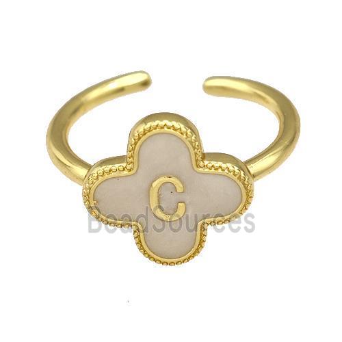 Copper Clover Rings Letter-C Painted Gold Plated