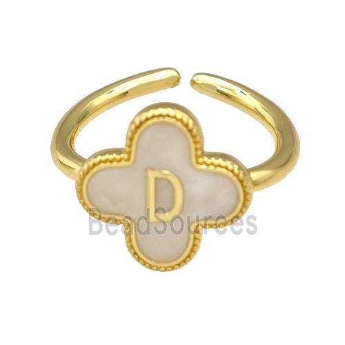 Copper Clover Rings Letter-D Painted Gold Plated