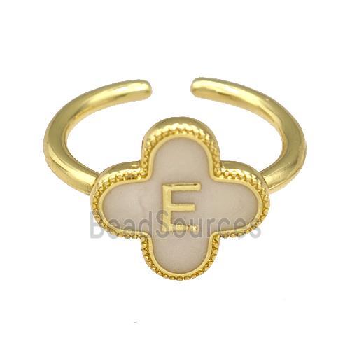 Copper Clover Rings Letter-E Painted Gold Plated