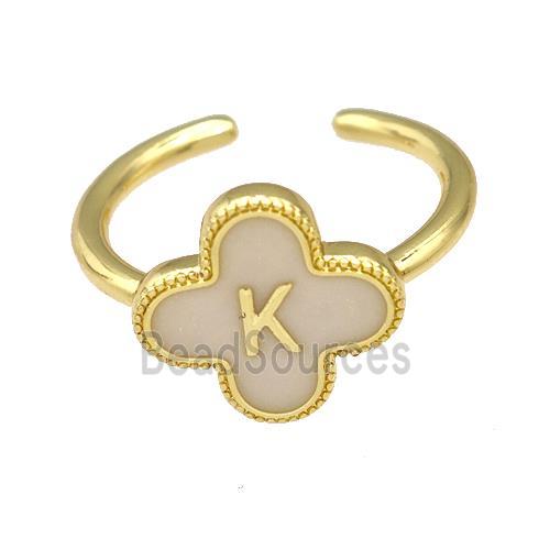 Copper Clover Rings Letter-K Painted Gold Plated