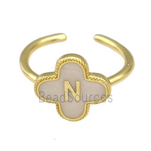 Copper Clover Rings Letter-N Painted Gold Plated