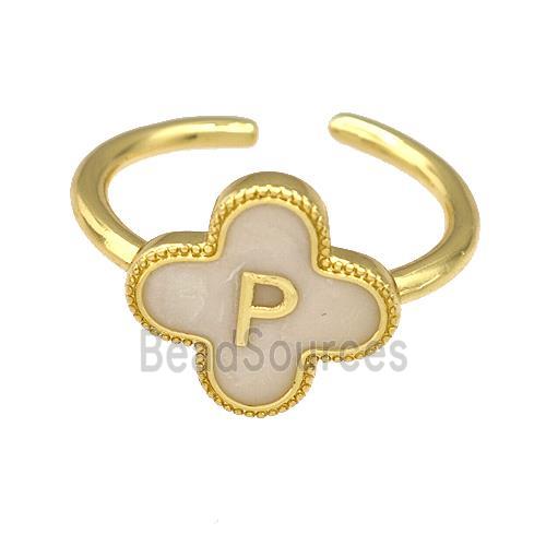 Copper Clover Rings Letter-P Painted Gold Plated