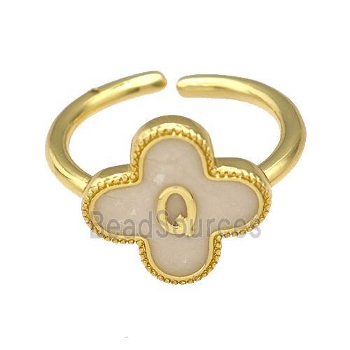 Copper Clover Rings Letter-Q Painted Gold Plated